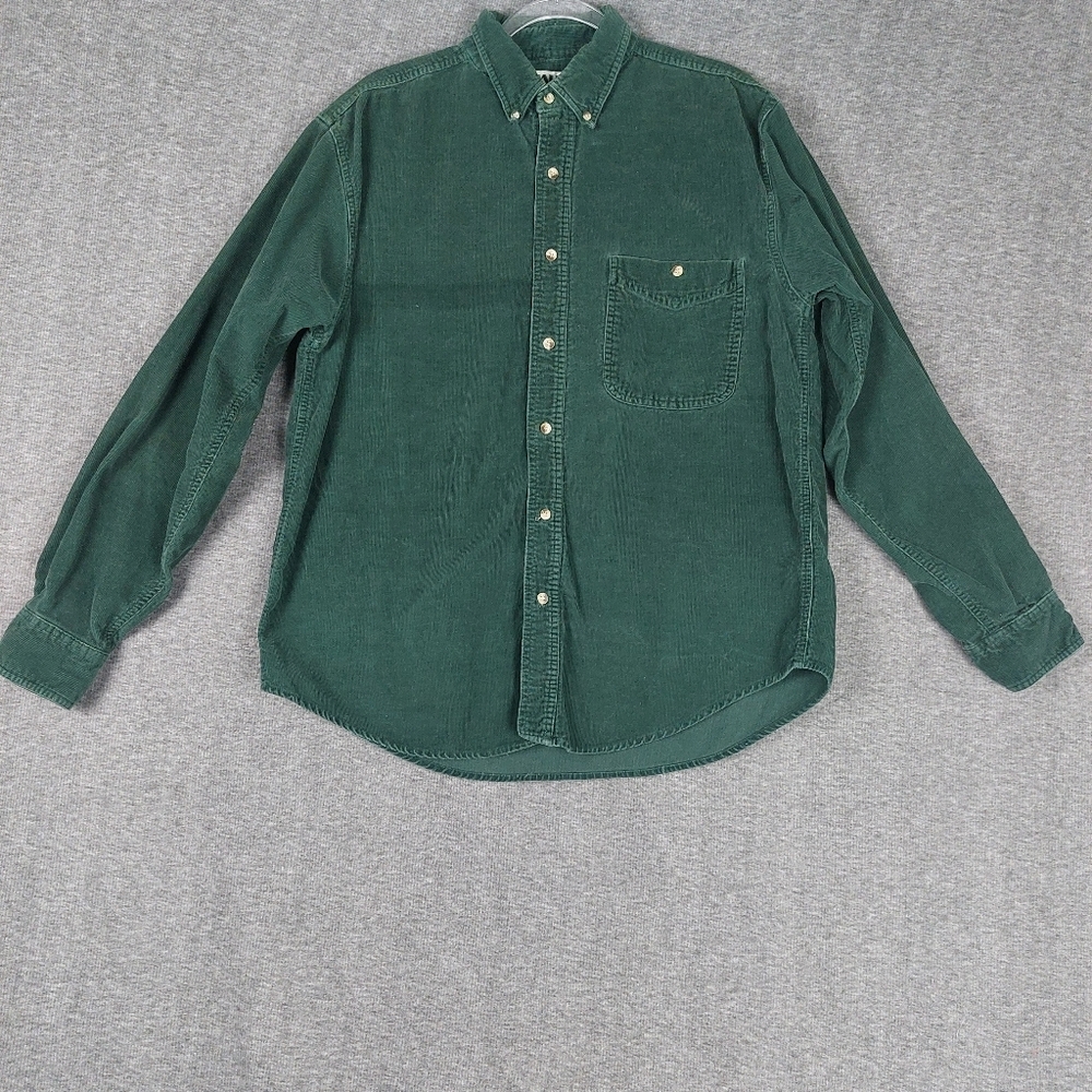 FALLS CREEK MENS VINTAGE GREEN CORDUROY LONG SLEEVE BUTTON DOWN SHIRT SIZE L